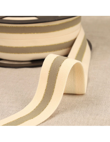 Tweekleurig elastiek met gouden randen - Beige