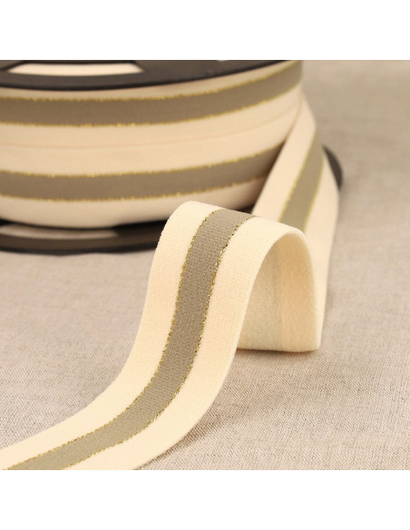 Tweekleurig elastiek met gouden randen - Beige