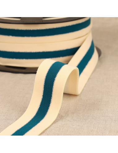 Tweekleurig elastiek met zilveren randen - Eendblauw
