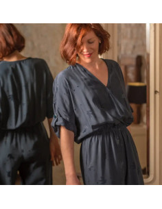 Viscose jacquard stof Streli Inktblauw - Églantine & Zoé 2