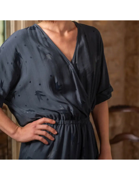Viscose jacquard stof Streli Inktblauw - Églantine & Zoé