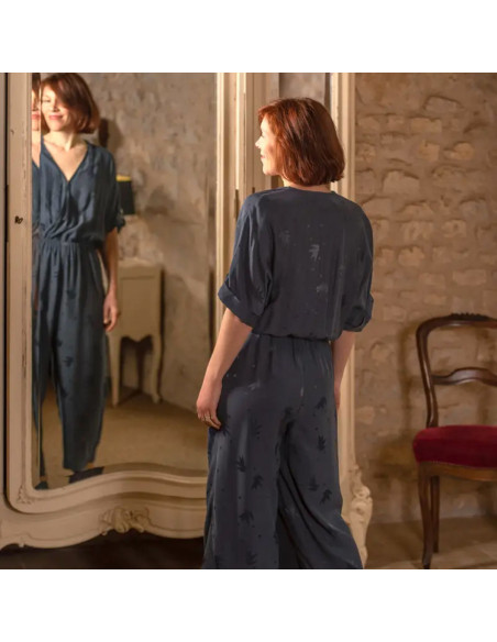 Viscose jacquard stof Streli Inktblauw - Églantine & Zoé