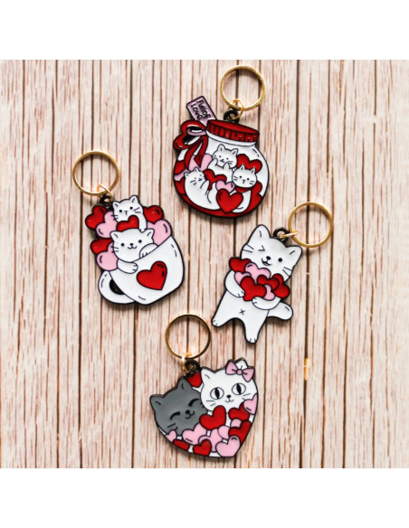 Set van 4 stekenmarkeerders - Katten harten 3
