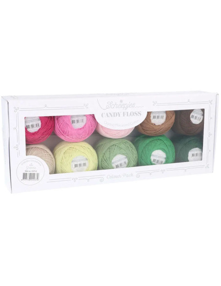 Doos met 10 bollen Scheepjes Candy Floss N°10 perlé katoen - Groenen