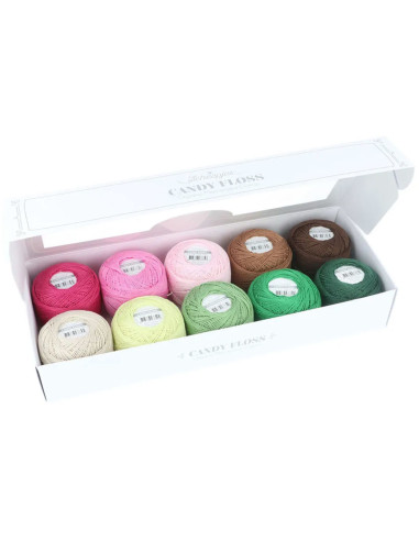 Doos met 10 bollen Scheepjes Candy Floss N°10 perlé katoen - Groenen