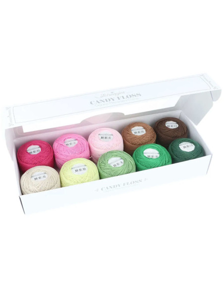 Doos met 10 bollen Scheepjes Candy Floss N°10 perlé katoen - Groenen