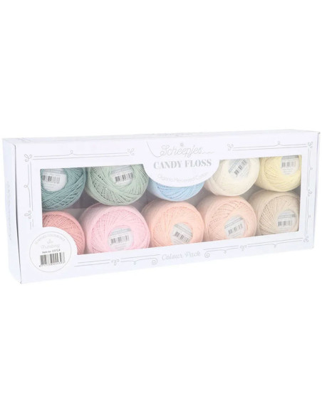 Doos met 10 bollen Scheepjes Candy Floss N°10 perlé katoen - Frosting