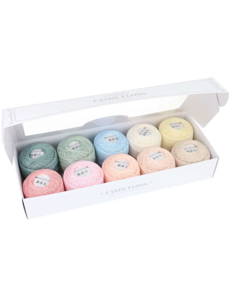 Doos met 10 bollen Scheepjes Candy Floss N°10 perlé katoen - Frosting