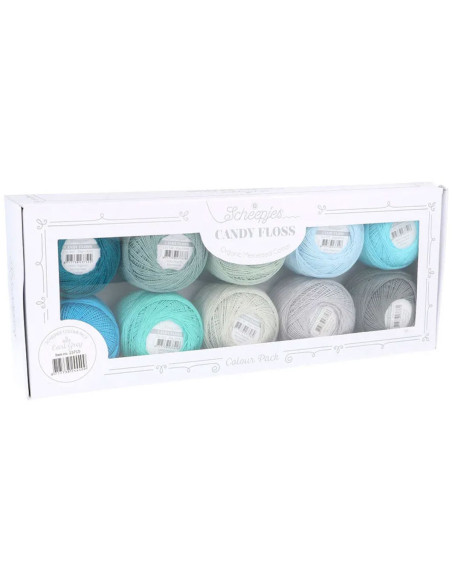 Doos met 10 bollen Scheepjes Candy Floss N°10 perlé katoen - Earl Grey