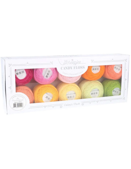 Doos met 10 bollen Scheepjes Candy Floss N°10 perlé katoen - Passievrucht