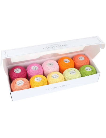Doos met 10 bollen Scheepjes Candy Floss N°10 perlé katoen - Passievrucht