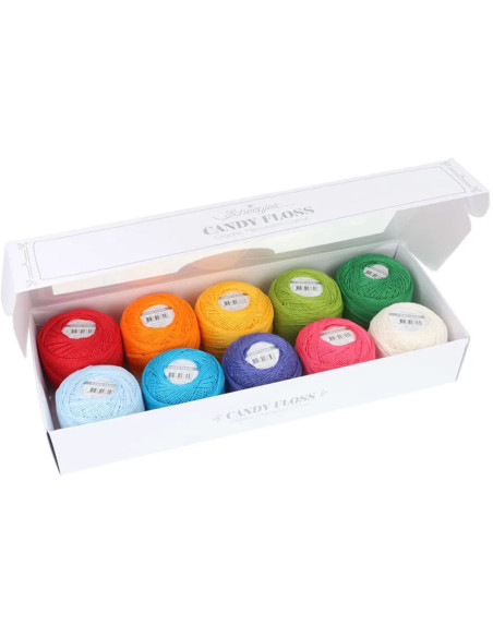 Doos met 10 bollen Scheepjes Candy Floss N°10 perlé katoen - Verjaardagstaart