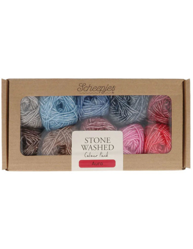 Set van 10 bollen Scheepjes Stone Washed Colour Pack - Aura