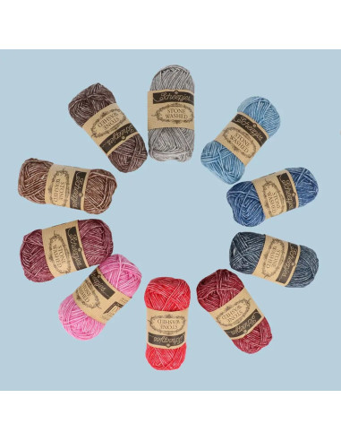 Set van 10 bollen Scheepjes Stone Washed Colour Pack - Aura