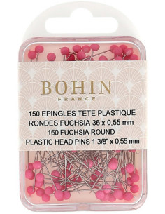 Doos met 150 ronde plastic kopspelden fuchsia Bohin