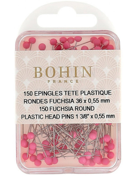 Doos met 150 ronde plastic kopspelden fuchsia Bohin