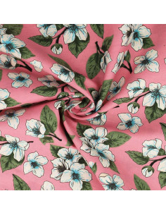 Katoenen popeline stof met bloemen - Roze bloemenregen