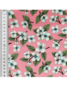 Katoenen popeline stof met bloemen - Roze bloemenregen 2