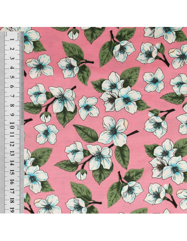 Katoenen popeline stof met bloemen - Roze bloemenregen