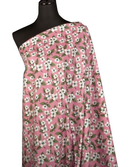 Katoenen popeline stof met bloemen - Roze bloemenregen