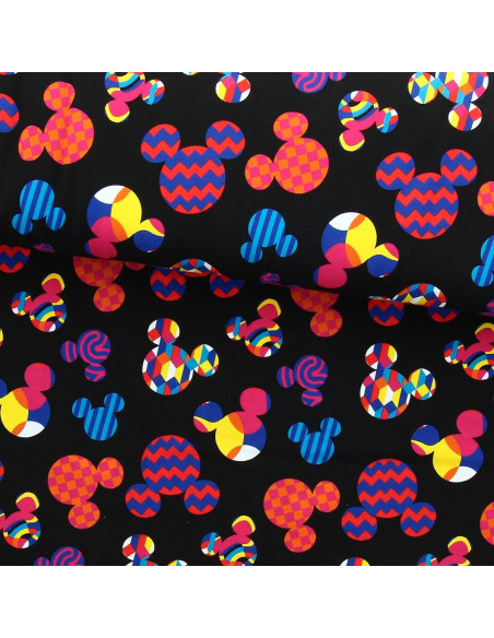 Disney jersey stof - Veelkleurige Mickey Mouse hoofden