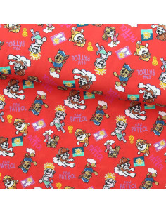 Jersey stof Paw Patrol - Zon op oranje achtergrond