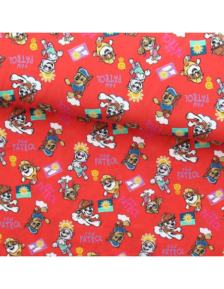 Jersey stof Paw Patrol - Zon op oranje achtergrond