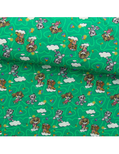Pat' Patrouille jersey stof - Groene achtergrond met wolken