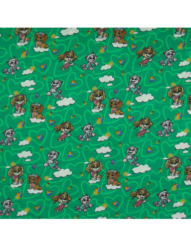 Pat' Patrouille jersey stof - Groene achtergrond met wolken