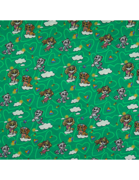 Pat' Patrouille jersey stof - Groene achtergrond met wolken