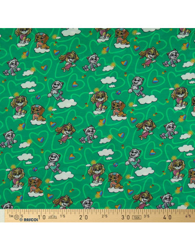 Pat' Patrouille jersey stof - Groene achtergrond met wolken