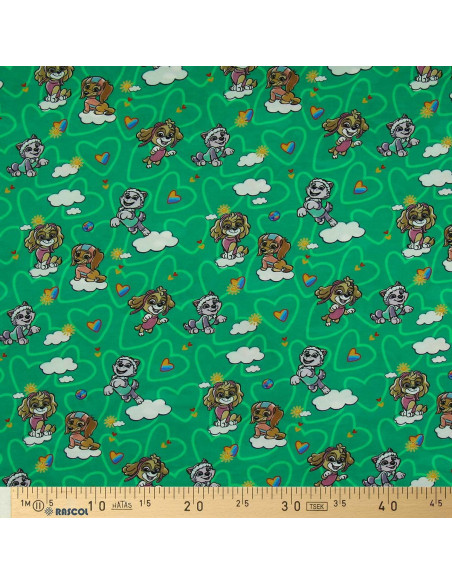 Pat' Patrouille jersey stof - Groene achtergrond met wolken
