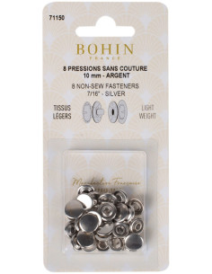 Doos met 8 naadloze jersey drukknopen 10 mm Bohin - Zilver