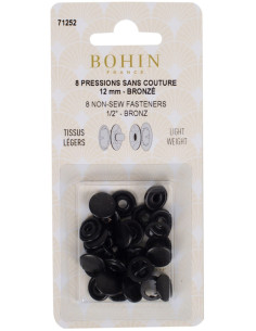 Doos met 8 naadloze jersey drukknopen 12 mm Bohin - Brons