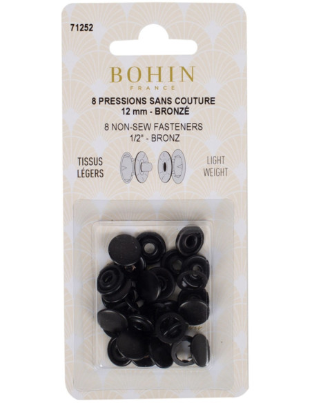 Doos met 8 naadloze jersey drukknopen 12 mm Bohin - Brons