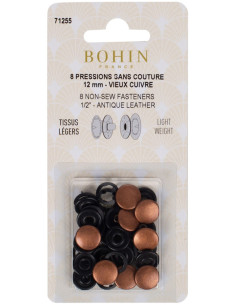 Doos met 8 naadloze jersey drukknopen 12 mm Bohin - Koper