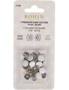 Doos met 7 naadloze jersey drukknopen 10 mm Bohin - Wit