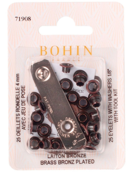 Doos met 25 oogjes van 4 mm met ringen en plaatsingsset Bohin - Brons