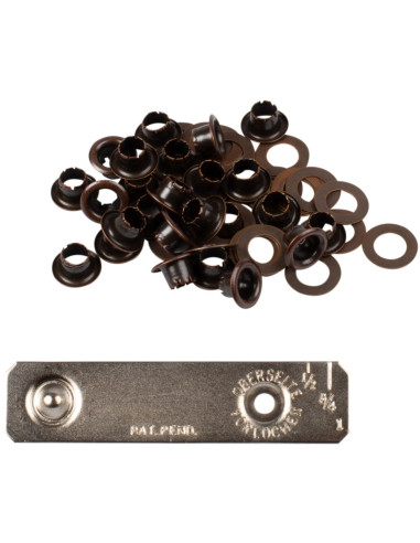 Doos met 25 oogjes van 4 mm met ringen en plaatsingsset Bohin - Brons