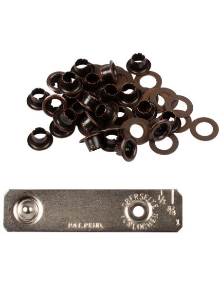 Doos met 25 oogjes van 4 mm met ringen en plaatsingsset Bohin - Brons