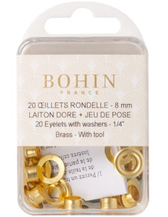 Doos 20 nestelringen 8 mm met ringen en plaatsingsset Bohin - Goudkleurig