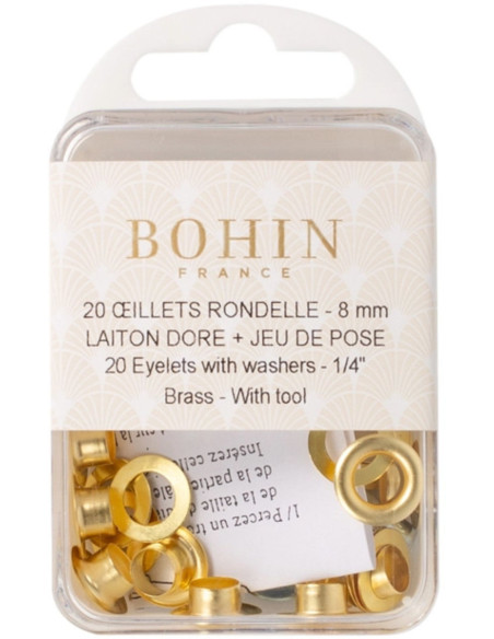 Doos 20 nestelringen 8 mm met ringen en plaatsingsset Bohin - Goudkleurig