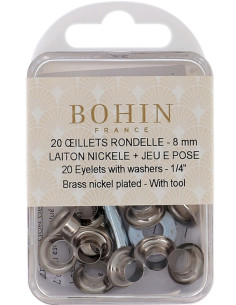 Doos 20 nestelringen 8 mm met ringen en plaatsingsset Bohin - Zilver