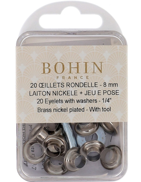 Doos 20 nestelringen 8 mm met ringen en plaatsingsset Bohin - Zilver
