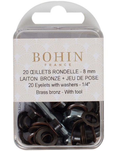 Doos 20 nestelringen 8 mm met ringen en plaatsingsset Bohin - Brons