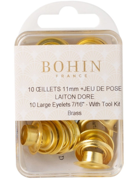 Doos 10 nestelringen 11 mm met ringen en plaatsingsset Bohin - Goudkleurig