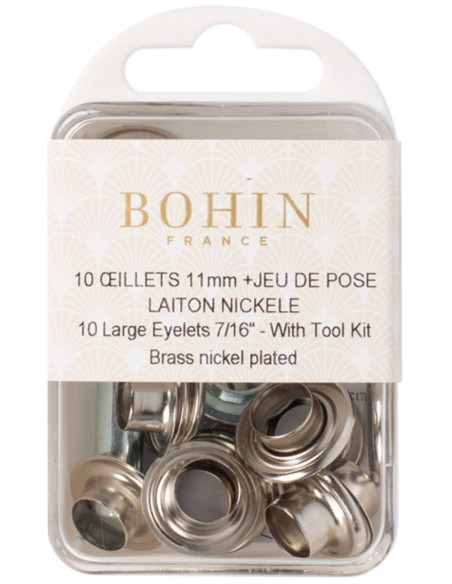 Doos 10 nestelringen 11 mm met ringen en plaatsingsset Bohin - Zilver