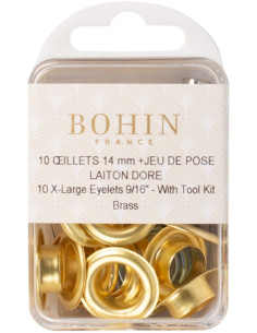 Doos 10 nestelringen 14 mm met ringen en plaatsingsset Bohin - Goud