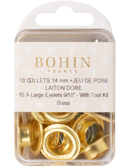 Doos 10 nestelringen 14 mm met ringen en plaatsingsset Bohin - Goud