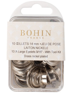 Doos 10 nestelringen 14 mm met ringen en plaatsingsset Bohin - Zilver